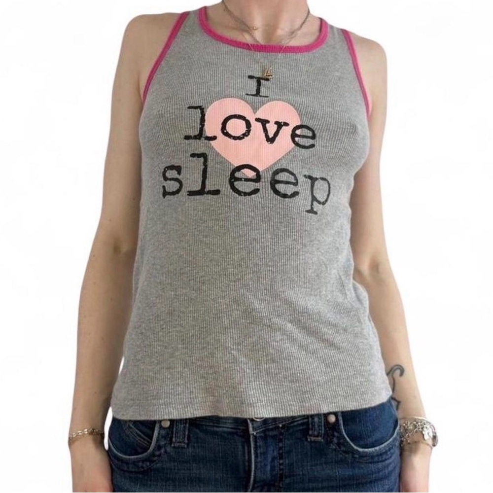 Grey and Pink Dollhouse “I Love Sleep” Tank Top